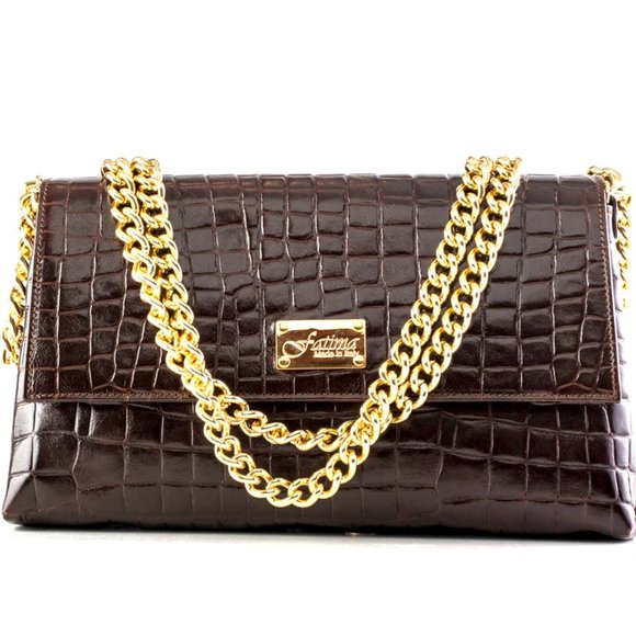 Betty Brown Crocodile Large Flap Shoulder Bag - Picture 4 of 4